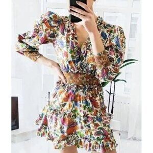 House of Harlow 1960 Nicole Richie Boho Paisley Mini Dress Medium Colorful Puff